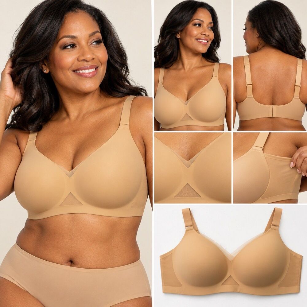 Honey Love crossover wireless bra sand comfort adjustable plus XL band 44C NWT